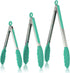 Kitchen Tongs, U-Taste 7/9/12 inches Cooking Tongs, with 600ºF High Heat-Resistant Non-Stick Silicone Tips, 18/8 Stainless Steel Handle, for Food Grill, Salad, BBQ, Frying, Serving, Pack of 3(Teal)