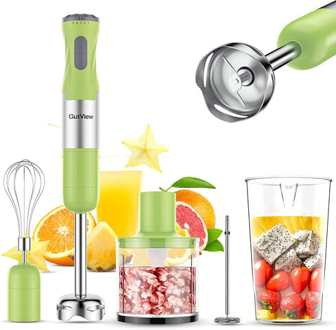 GutView Immersion Hand Blender 1000Watt, 5in1 Hand Mixer Set, Powerful Smart Stick Blender Stainless Steel Shaft and Blades, with 700ml Mixing Beaker, Milk Frother, 500ml Chopper, Egg Whisk