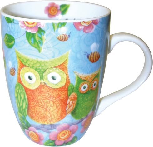Divinity Boutique Spanish Inspirational Ceramic Mug, Patterned Owls with Scripture, Psalm 32:11, Multicolor