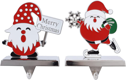Santa Stocking Holders for Mantel Set of 2 - Metal Christmas Stocking Holder for Fireplace Christmas Stocking Hangers Mantle Stocking Hooks for Fireplace Shelf Christmas Holiday Decor(Santa)