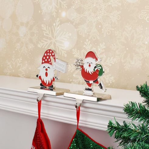 Santa Stocking Holders for Mantel Set of 2 - Metal Christmas Stocking Holder for Fireplace Christmas Stocking Hangers Mantle Stocking Hooks for Fireplace Shelf Christmas Holiday Decor(Santa)