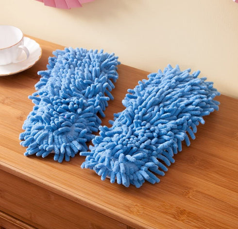 2 Pairs Microfiber Slipper Cleaning Mop Slippers Washable Detachable House Shoe Cover Dust Floor Cleaner for Bathroom Office Kitchen, Blue + Rose Red