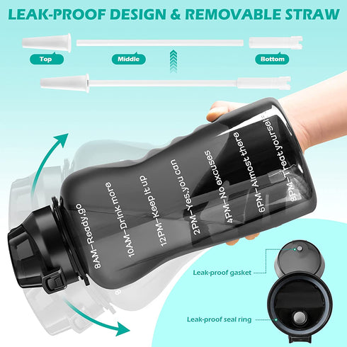 4AMinLA Motivational Gallon Water Bottle with Time Marker & Straw, Large Capacity Leakproof BPA Free Fitness Sports Water Jug (black)