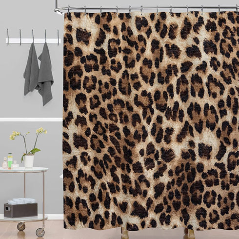 LIGHTINHOME Leopard Print Shower Curtain 60Wx72H Inch Wild Safari Skin Pattern Powerful Cheetah Cat Panthera Black Brown Fur Wildlife Waterproof Bathroom Home Decor 12 Plastic Hooks