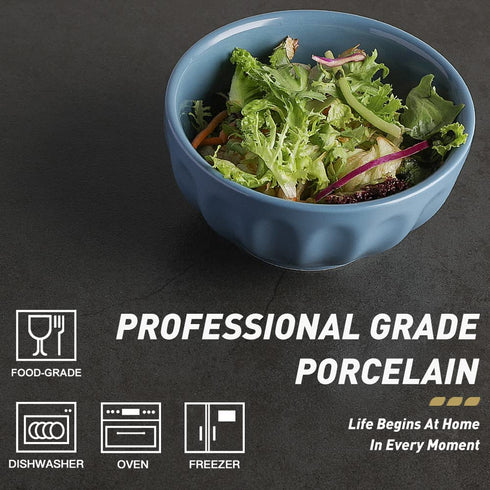 SWEEJAR Ceramic Fluted Bowls, Soup Bowls Set, 26 OZ for Cereal, Fruit, Salad, Pasta, Dishwasher & Microwave Safe - Set of 4 (Fog Blue)