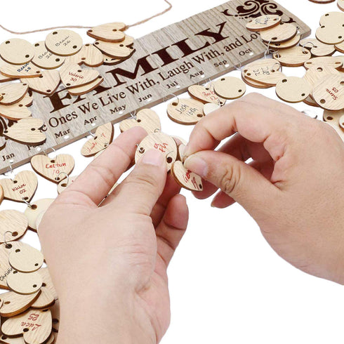 Family Birthday Calendar Board DIY Wooden Birthday Reminder Wall Hanging Calendar Plaque for Mom Dad with 100 Piece Wooden Discs