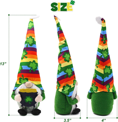 St. Patrick's Day Gnome Irish Leprechaun Tomte for March Saint Paddy's Day Gift Rainbow Nisse Handmade Scandinavian Folklore Shamrock Elf Dwarf Home Household Kitchen Tiered Tray Decorations Set of 2