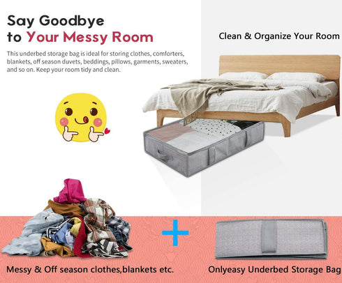 Onlyeasy Breathable Under Bed Storage Bags with 4 Reinforced Handles and Sturdy Side Wall, 2 Pack Eco-friendly Underbed Clothing Blankets Organizer with 2 Strong Zippers, Herringbone Grey, MXRUBBSS2P