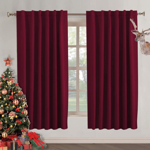 Blackout Window Panels Burgundy Bedroom Blackout Draperies Panels Back Tab/Rod Pocket Curtain Draperies Light Block for Room Darkening Window Curtain, 52 by 63 Inch, Burgundy 2 Panel