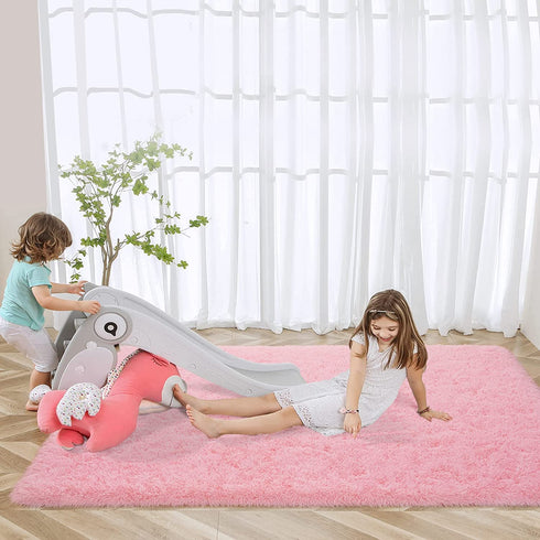 HQAYW Modern Fluffy Area Rug, Shaggy Rugs for Bedroom Living Room Ultra Soft Shag Fur Carpets for Kids Girls Nursery Plush Fuzzy Rug Cute Home Decor Rug, 3' x 5', Pink