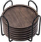 Wood Drink Coasters with Metal Holder, GOH DODD 4 Inch 6 Pieces Wooden Coasters Cup Coaster Set for Bar Kitchen Home Apartment, Walnut Wood
