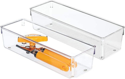 iDesign Linus Kitchen Drawer Organizer for Silverware, Spatulas, Cutlery, Gadgets, Office Supplies, Cosmetics, 4" x 12" x 3", Set of 2, Clear