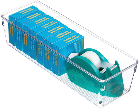 iDesign Linus Kitchen Drawer Organizer for Silverware, Spatulas, Cutlery, Gadgets, Office Supplies, Cosmetics, 4" x 12" x 3", Set of 2, Clear