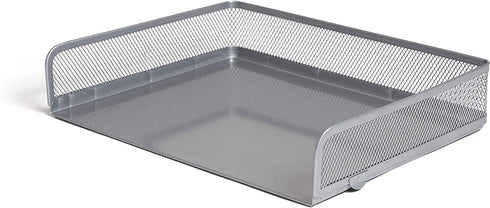 1InTheOffice Desk Tray, Side Load Letter Tray, Stackable Silver Mesh Tray"2 Pack"