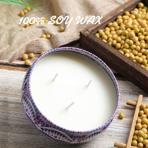 Citronella Outdoor and Indoor Candles, Large Travel Tin Vegan Wax Essential Oils Multiple Wick Candles for Summer, Pack 3