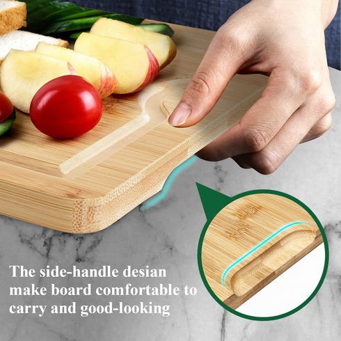 KIMIUP Bamboo Cutting Board Set for Kitchen, Wood Cutting Board Set of 3, Kitchen Chopping Board With Juice Grooves and Built-in Handles, Cutting Boards with Holder