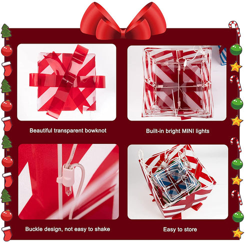Lighted Gift Boxes Christmas Decoration, Set of 3 Piece Present Ornament Boxes with Pre-lit 50 LED Mini Bulb, Light Up Gift Box for Indoor Outdoor Xmas Tree Party Holiday Decor
