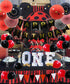 ADLKGG Red Black Birthday Party Supplies, Happy Birthday Banner with Balloons, Triangular Pennants, Hanging Swirls, Paper Fans, Circle Star Paper Garland for Mickey Mouse Pirate Theme Birthday