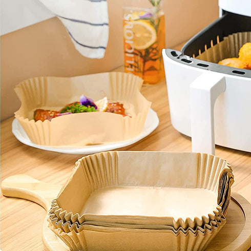 Air Fryer Disposable Paper Liner, Non-stick Disposable Air Fryer Liners, Baking Paper for Air Fryer Oil-proof, Water-proof, Parchment for Baking Roasting Microwave (100Pcs -6.3inch, Square -Natural)