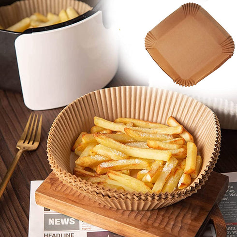 Air Fryer Disposable Paper Liner, Non-stick Disposable Air Fryer Liners, Baking Paper for Air Fryer Oil-proof, Water-proof, Parchment for Baking Roasting Microwave (100Pcs -6.3inch, Square -Natural)