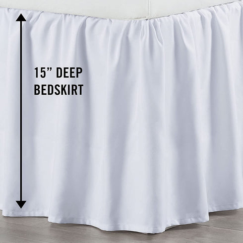 Martex 1C26548 Basic Ruffle Solid Polyester Machine Washable 15 Inch Drop Queen Bed Skirt, White