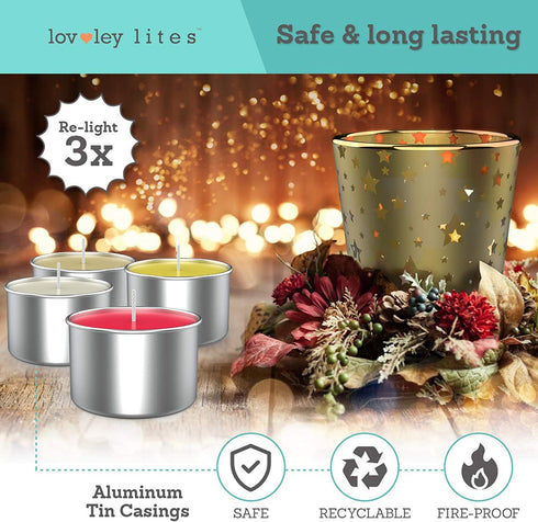 Lovley Lites Soy Tealight Candles Apple Cinnamon - Box Set of 36 Premium Tealight Candles Scented with Essential Oils + Tealight Candle Holder, 1 Inch Tall Long-Burning Soy Wax Tea Candles