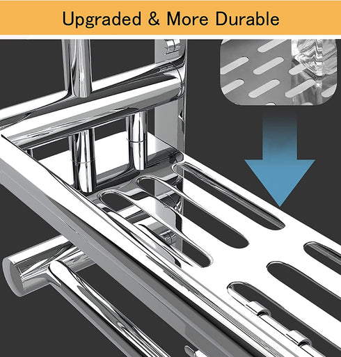 CLEKOD Bathroom Shelf with Towel Bar Wall Mounted No Drill Shower Shelves Self Adhesive Shampoo Holder Brushed Nickle Metal for Bathroom Tile Walls