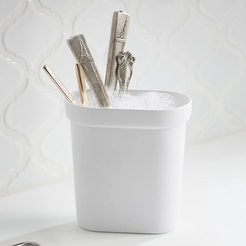 KOHLER Multi-Purpose Over-the-Sink Drying Rack, Caddy with Kitchen Towel Bar Holder, Soaking Cup. Expandable 14.6" to 17.6", Stainless Steel, White