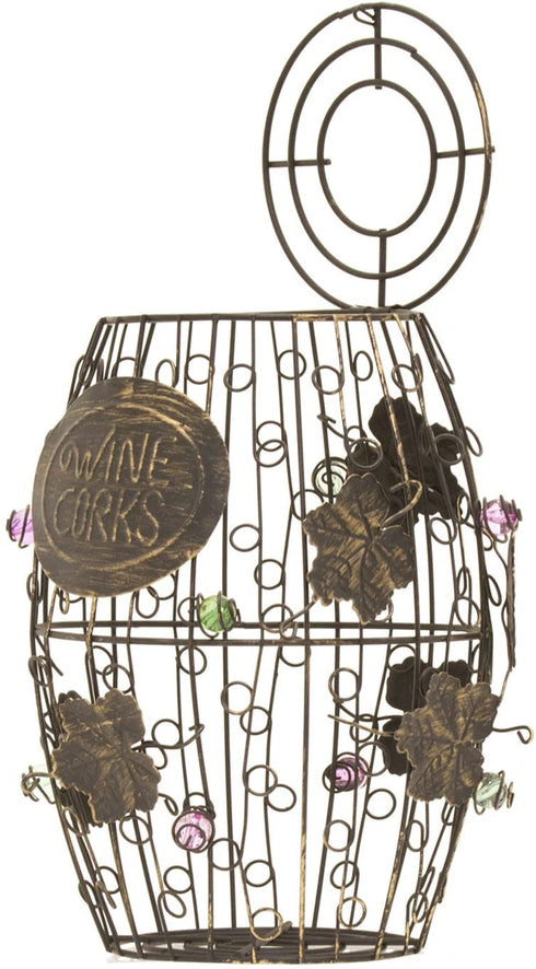 Mind Reader Barrel Metal Wine Cork Holder with Ornaments, Black
