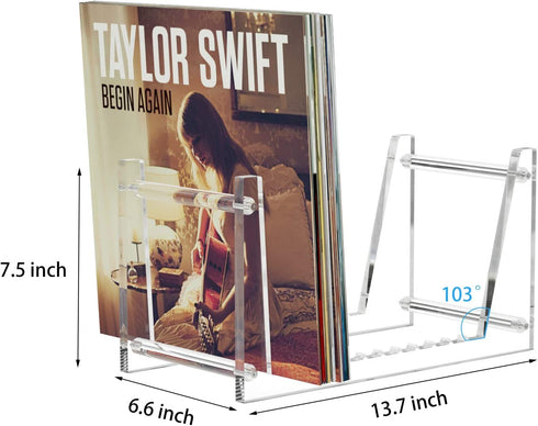 FEMELI Vinyl Record Storage Holder for 12 10 LP Album, Acrylic Record Display Stand for 24 Double LP Or 40-48 Single and Gatefold Albums