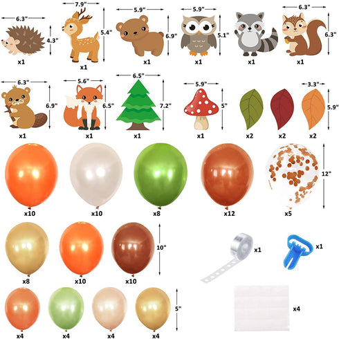 Woodland Animals Balloons Garland Decoration Kits 105 PCS Sprinkles Confetti Forest Friends Backdrop Cutouts Kids Birthday Party Balloons Arch Photo Props Favor Ideas Supplies