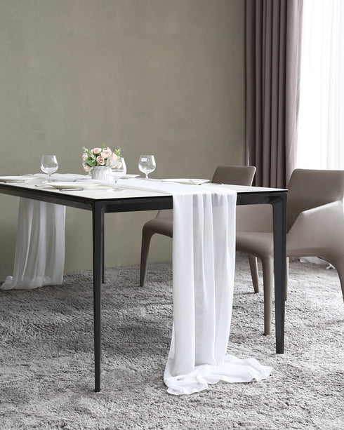 ICOSHOW 2 Pieces 10ft White Chiffon Table Runners 29 x 120 Inches Sheer Romantic Wedding Party Runner for Bridal Shower Baby Shower, Birthday Party