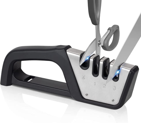 Labraca 4-in-1 Knife Sharpener, Best Chefs choice Knife Sharpener to Help Repair, Restore, and Polish Blades and Sscissor Sharpener, Black