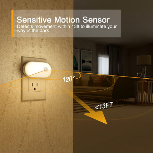 Motion Sensor Night Light Plug in, LYRIDZ Superior Bright 1-120LM Smart Nightlight Warm White LED Light with Stepless Adjustable Brightness for Bedroom, Kitchen, Stairs, Hallway, 4 Pack