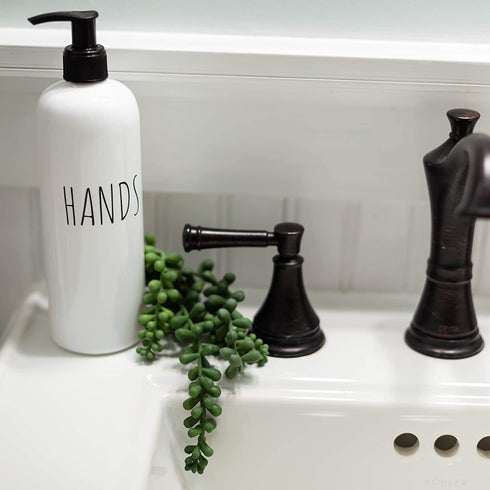 Soap Dispenser Bottles Farmhouse Decor Hands and Dishes 16 oz Plastic with Pump | Kitchen Sink, Bathroom| Rust Free and Shatter Proof | 2 Piece Reusable for Hand and Dish Liquid Soap
