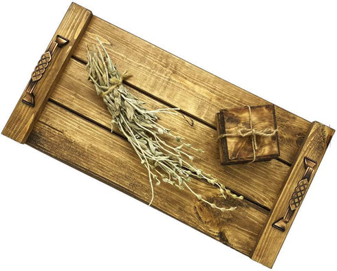 Generic 20inchx10inch Wooden Serving Tray, Rustic Decorative Ottoman Tray with 6 Wooden Coasters, Farmhouse Kitchen Decor, Serving Tray, Wooden Trays for Coffee Table, Decorative Tray,Brown
