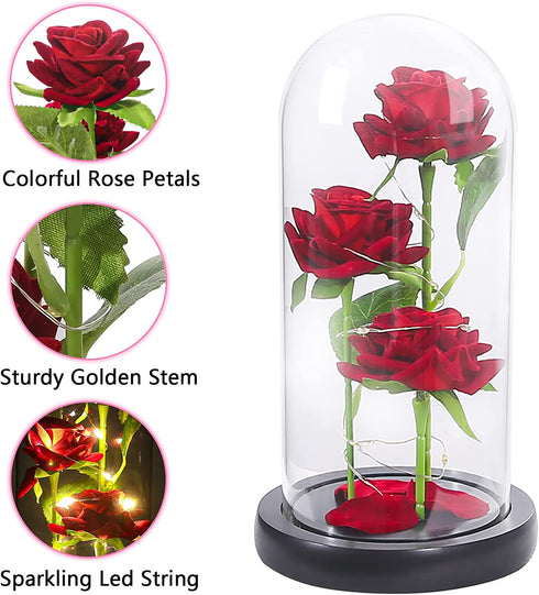 Galaxy Glass Rose Flower with Led Light Gift for Her Artificial Rose in A Glass Dome Unique Gifts for Mother's Day Wedding Anniversary Girl's Birthday Thanksgiving Day Christmas and Valentine's Day