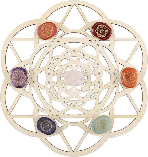 Mornajina Set of 4 Wood Crystal Grid Board Wall Art, Wood Wall Sculpture Art Hanging Home Decoration