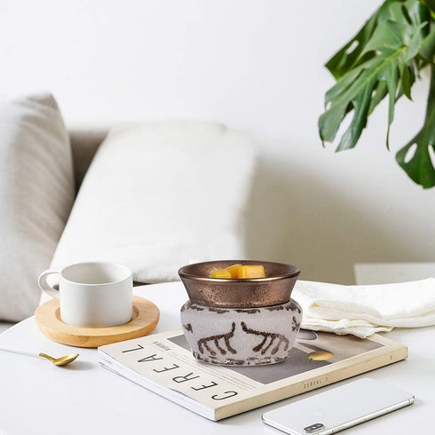 NALATI SUNPIN Electric 2 in 1 Wax Warmer for Scented Wax,Ceramic Candle Warmer,Home Fragrance Diffuser,Aroma Decor for Bedroom Living Room (Golden Gray)