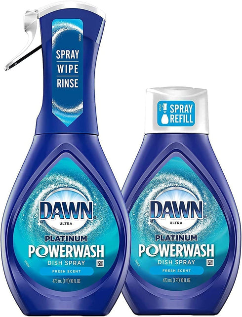 Dawn Powerwash Spray Starter Kit, Platinum Dish Soap, Fresh Scent, 1 Starter Kit + 1 Dawn Powerwash Refill, 16 fl oz each