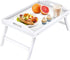 Bed Table Tray Bamboo Breakfast Platters Tray with Folding Legs Bamboo Kitchen Serving Tray by Pipishell?White?