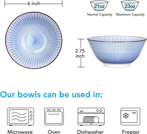 Cibeat 6 Pack 23 oz Premium Porcelain Bowls Set, 6 inch Cereal Bowls, Ceramic Bowls for Soup, Salad, Pasta, Rice, Large Capacity Ramen Bowls, Heat and Cold Resistant, Microwave and Dishwasher Safe