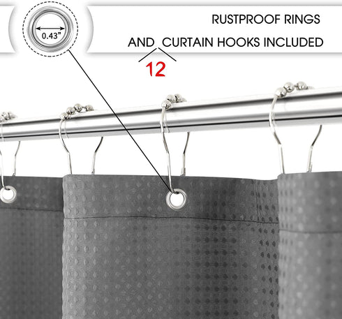 Grey Shower Curtains with Waffle Weave Farmhouse Fabric Shower Curtain Water Repellent Heavy Duty for Bathroom Bathtubs Hotel, 72 x 72 inch, Grey
