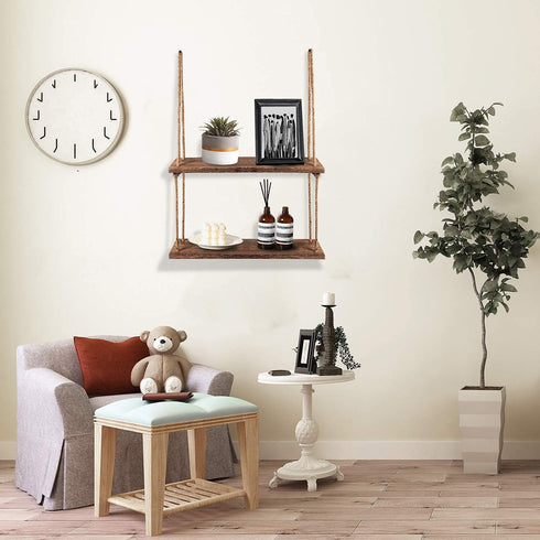 Liltime Window Plant Hanging Shelves?2 Tier Window Wall Hanging Shelf for Plant Photo Frames Decorations Display Decor for Window Kitchen Bathroom Bedroom(Rustic Brown)