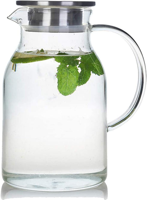 68 Ounces Glass Pitcher with Lid, Heat-resistant Water Jug for Hot/Cold Water, Ice Tea and Juice Beverage