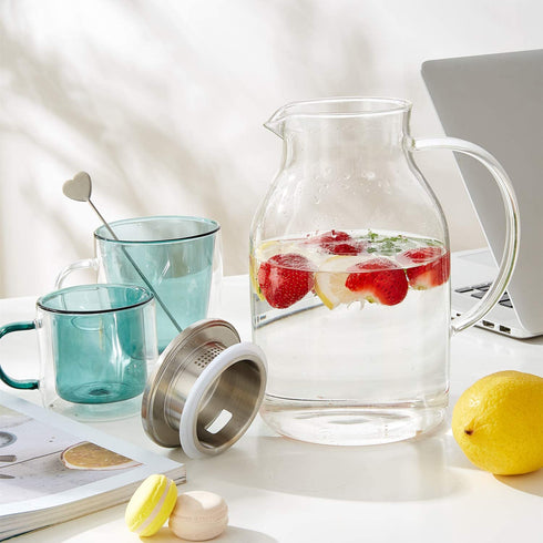 68 Ounces Glass Pitcher with Lid, Heat-resistant Water Jug for Hot/Cold Water, Ice Tea and Juice Beverage