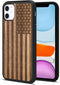 JUBECO iPhone 11 Case Wood,Wooden+Soft TPU Bumper Slim Anti-Shock Cover for iPhone 11 6.1inch (Us Flag)