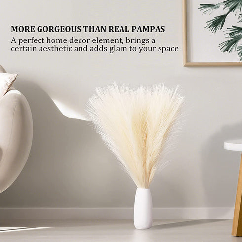 Faux Pampas Grass, 18"/45cm Artificial Pampas Grass Fluffy 5 Stem pompous Grass Flower Arrangement for Boho Home Wedding Decoration(Grey)