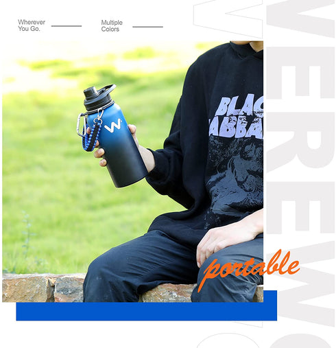 WEREWOLVES 32 oz Insulated Water Bottle With 3pcs Handles & Straw Lid & Spout Lid,Reusable Wide Mouth Vacuum Stainless Steel Water Bottle for Adults