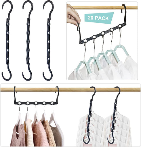 Hangers Space Saving, 20 Packs Magic Space Saving Clothes Hangers, Sturdy Plastic Clothes Hangers Organizer and Storage, Multifunctional Magic Hangers Closet Space Savers for Heavy Clothes Coats